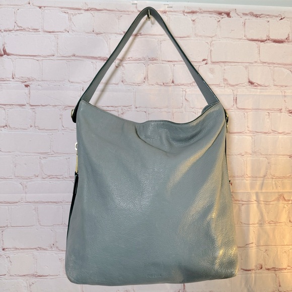 Fossil Handbags - Fossil Maia Hobo Blue Gold Accents Leather Multi Pocket
